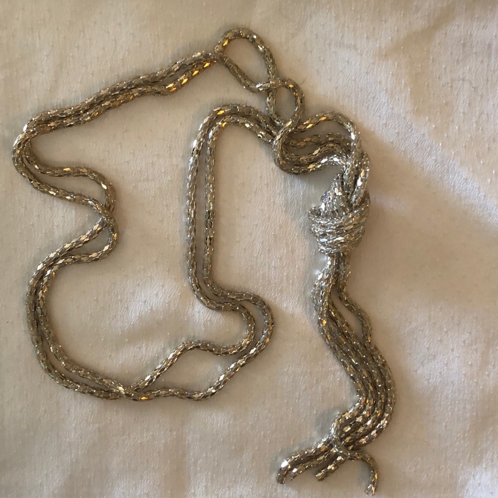 Gold Toned Long Necklace with Knot Accent